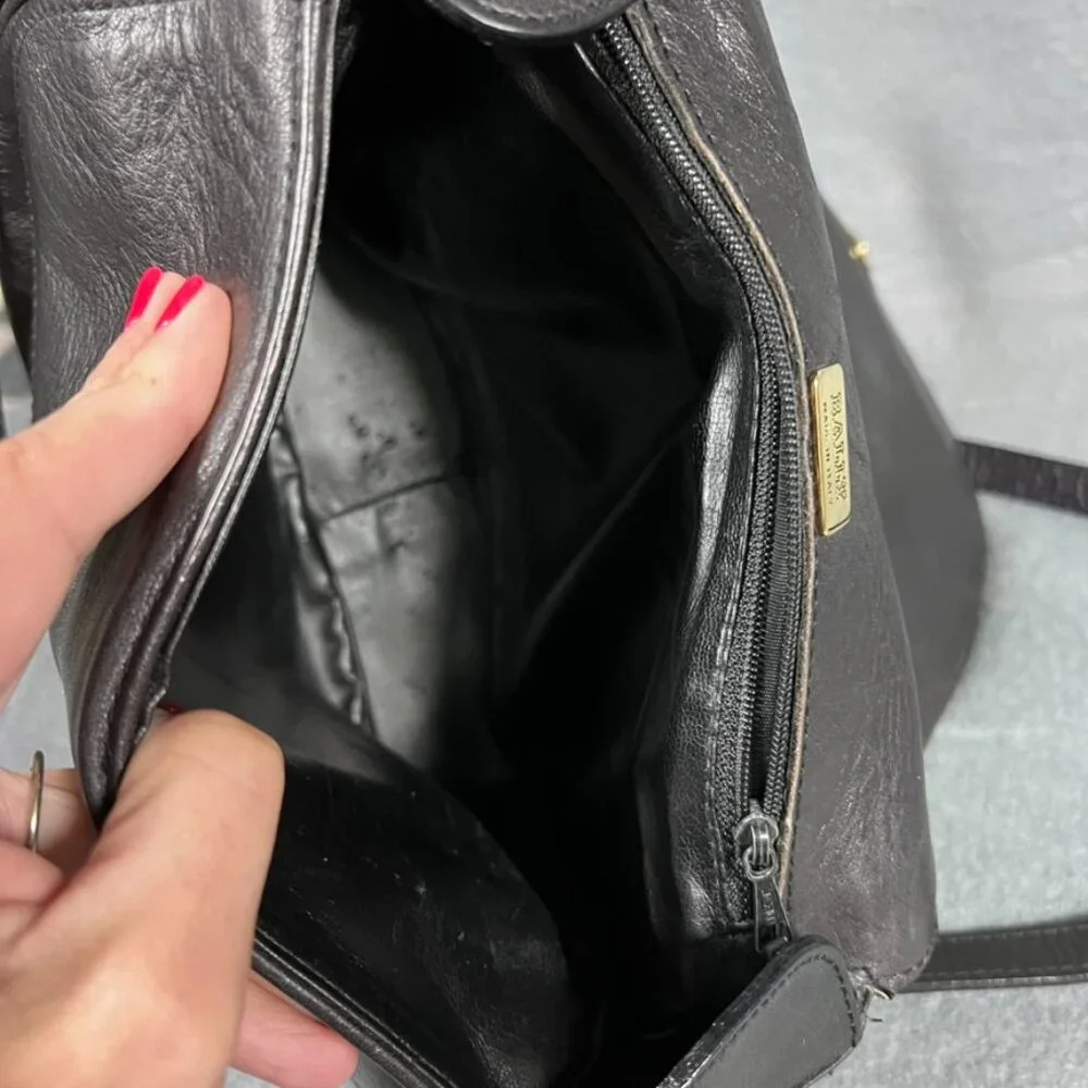 Vintage Bally Woven Straw Leather Crossbody Shoulder Bag RARE Black Grey - Picture 5 of 10